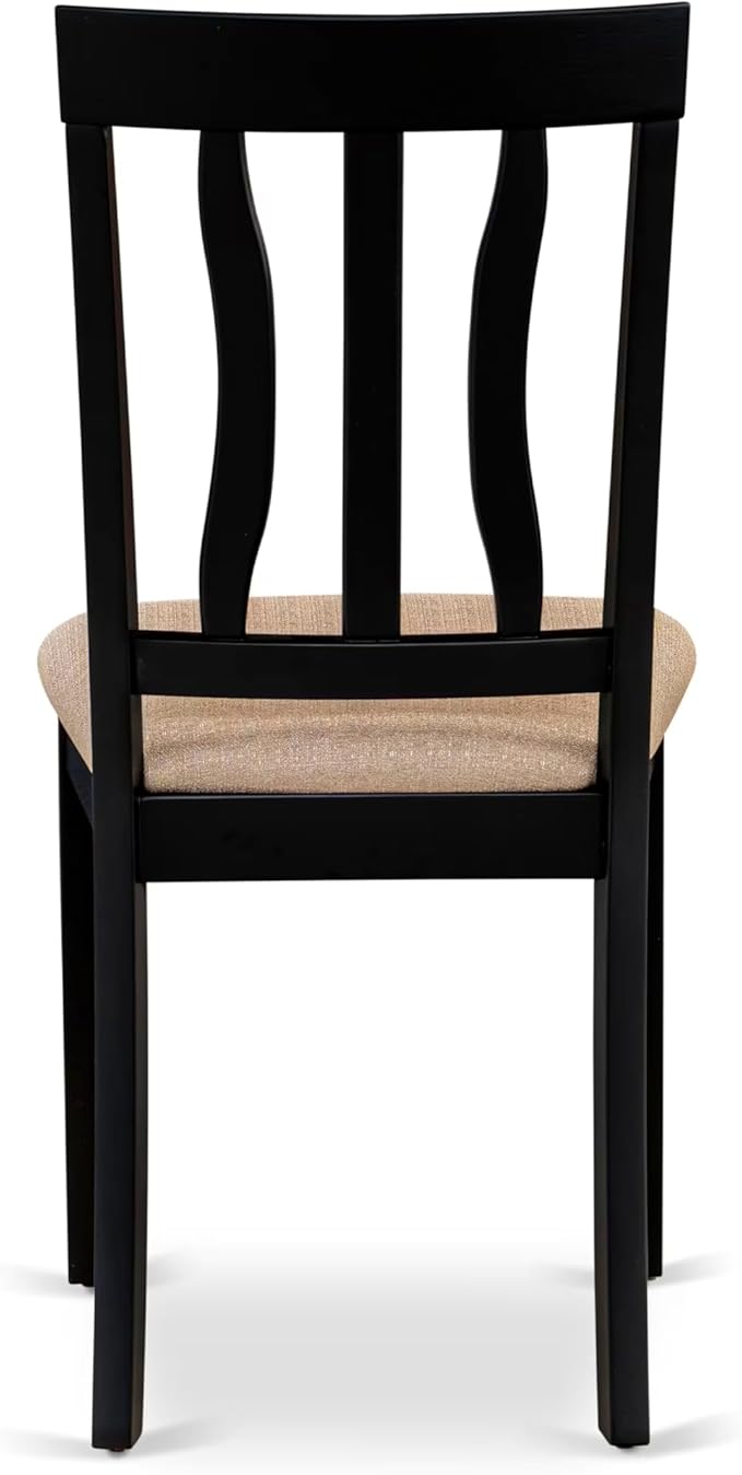 East West Furniture LGAN9-BLK-C 9 Piece Dining Room Table Set Includes a Rectangle Kitchen Table with Butterfly Leaf and 8 Linen Fabric Upholstered Dining Chairs, 42x84 Inch, Black
