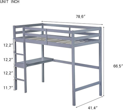 HomSof Full Loft Bed with Desk and Shelves,Gray