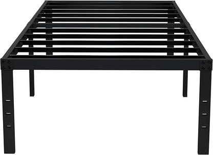 EMODA 18 Inch Twin Bed Frame No Box Spring Needed, Heavy Duty Tall Metal Twin Platform Bed Frames with Large Storage Space, Noise Free, Easy Assembly, Black