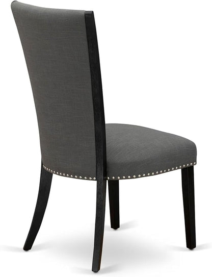 East West Furniture V676VE650-5 5 Piece Dining Set Includes a Rectangle Dining Room Table with V-Legs and 4 Dark Gotham Linen Fabric Parson Chairs, 36x60 Inch, Multi-Color