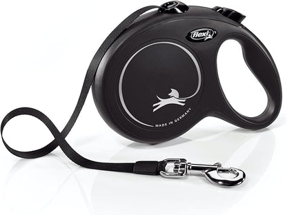 FLEXI New Classic Tape Retractable Dog Leash for Large Dogs Upto 110 lbs. – 16 ft., Black | Tangle Free Pet Walking Leash with One-Handed Brake, Pause, Lock|German Quality Product