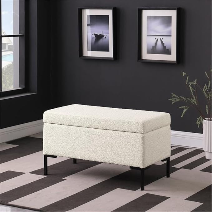 HomePop Upholstered Storage Bench with Metal Leg Home Décor|Bench with Storage for Living Room & Entryway - Cream Boucle