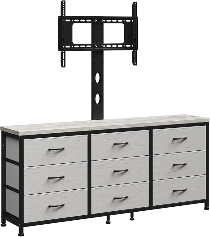 TV Stand with Mount for 32/55/65/75/85 inch TVs, Entertainment Center with 9 Fabric Drawers Dresser Storage, Height Adjustable Media Console