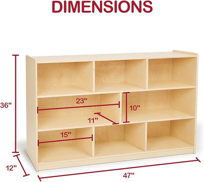 Monläurd® 100% Birch Cabinet, 8-Section Montessori Wooden Bookshelf & Storage Organizer, Toy Storage Cabinet for Kids, Daycare Furniture, Toddler Book Shelf for Playroom, Classroom and Nursery