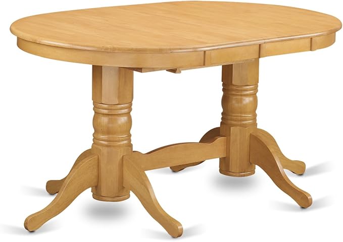 East West Furniture VAAB9-OAK-55 9 Piece Modern Dining Table Set Includes an Oval Wooden Table with Butterfly Leaf and 8 Oasis Blue Faux Leather Parson Dining Chairs, 40x76 Inch, Oak
