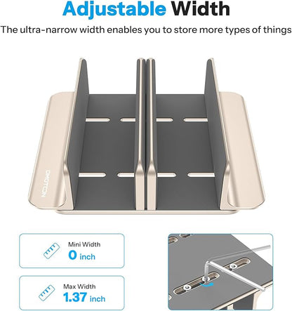 OMOTON 3-Slot Vertical Laptop Stand, Desktop Aluminum Stand for MacBook with Adjustable Dock Size, Fits All MacBook, Surface, Chromebook and Gaming Laptops (Up to 17.3 inches), Starlight