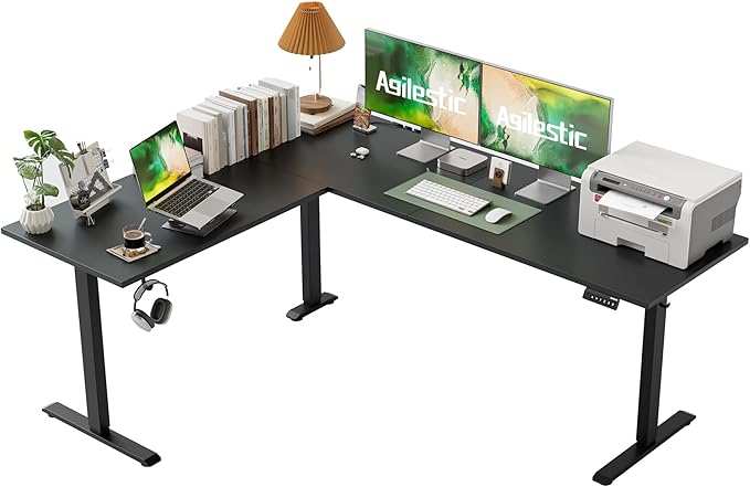Agilestic L-Shaped Standing Desk Adjustable Height, Electric Corner Standing Desk, Sit Stand Up Desk, 75x61 inch Sit Stand Computer Table, Black