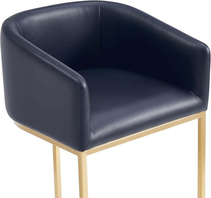 Manhattan Comfort Louvre 26 Inch Mid Century Modern Counter Height Bar Stools - Elegant Faux Leather Padded Seat, Stainless Steel Base with Footrest, Fully Assembled Barstools, Set of 3, Black & Gold