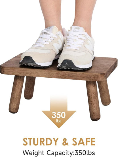 Wooden Step Stool for Adults Office's Step Stool Heavry Duty Stepping Stools for Office, Bedroom, Garden, Bathroom with Four Detachable and Assembled Legs Chocolate Brown (Classic 6.3" inch)