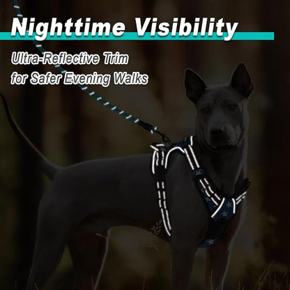 BARKBAY Dog Harness No Pull Mesh for Large Dogs - Adjustable, Reflective, Comfortable, No Choke, Heavy-Duty - Perfect for Outdoor Training, Walking, and Hiking - Strong & Durable - L & Blue Star Mesh