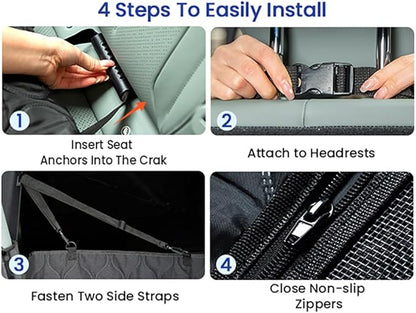 pettycare Dog Car Seat Cover for Back Seat - Hard Bottom Supports 400lbs, with Mesh Window & Non-Slip Bottom, for SUV & Truck (Black)