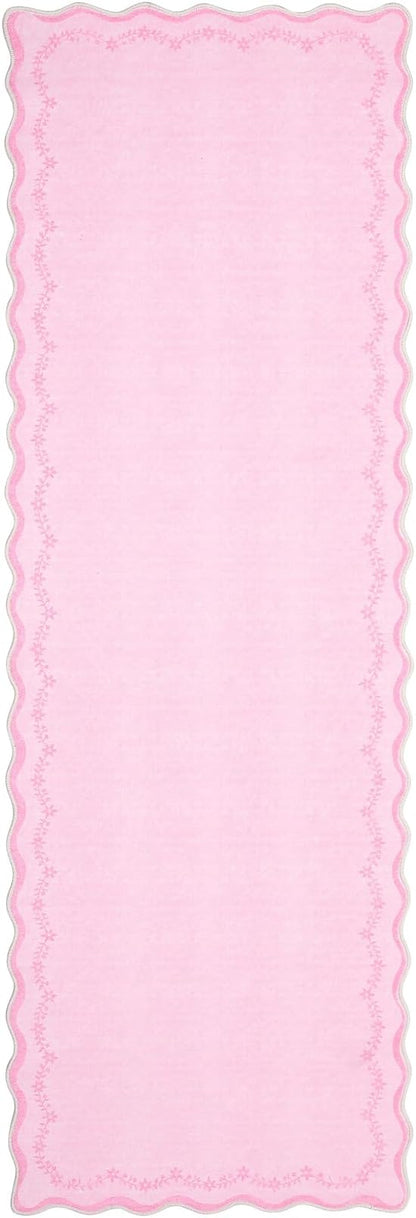 GarveeHome 2x6 Valentines Scalloped Washable Runner Rug for Girls Bedroom, Soft Pink Hallway Runner Non Slip Entryway Rug Farmhouse Thin Laundry Mat Stain Resistant Carpet for Kirchen Bathroom Rug