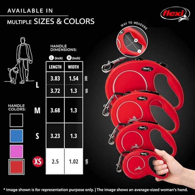 FLEXI New Classic Tape Retractable Dog Leash for Extra Small Dogs Upto 26 lbs. – 10 ft., Red | Tangle Free Pet Walking Leash with One-Handed Brake, Pause, Lock|German Quality Product