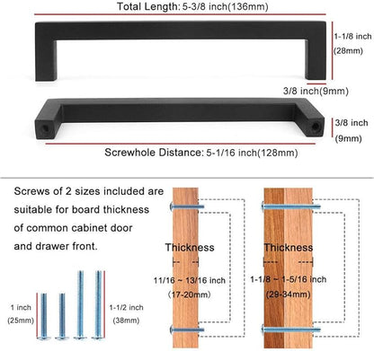 KOOFIZO Solid Square Bar Cabinet Handle - Brushed Nickel Furniture Pull, 5 Inch/128mm Screwhole Distance, 10-Pack for Kitchen Cupboard Door, Bedroom Dresser Drawer, Bathroom Wardrobe Hardware