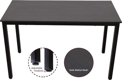 47 inch Large Computer Desk Wood, Modern Simple Style Desk for Home Office, Bedroom, Study Student Writing Desk, Small Spaces, Black Metal Frame, Dark Walnut Top