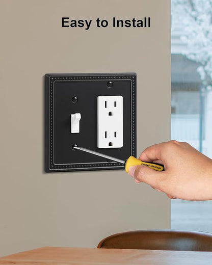 2-Pack Combo Toggle/Decorator Light Switch Cover Plate, Pearls Decorative Electrical Outlet Covers, Metal Wall Switch Plates and Outlet Covers, Black