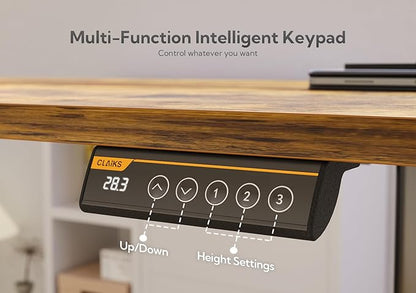 Claiks Electric Height Adjustable Stand Up Desk, 35x20 Inches Sit Stand Desk for Home Office, Rustic Brown Top/Black Frame