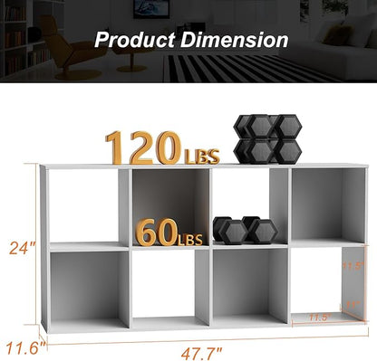 Sweetcrispy 8 Cube Storage Organizer - Open Cube Bookshelf with 4 Removable Back Panels, Display Storage Bookcase for Living Room, Bedroom, Entrance Hall, Home Office，47.7" L×11.6" W×24" H, White
