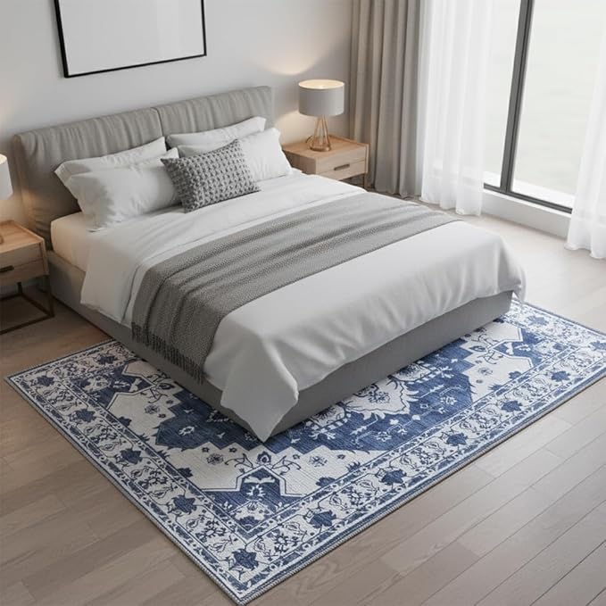 Muddy Mat짰 Navybell 3ft x 5ft Washable Area Rugs for Living Room, Bedroom & Dining Room ??Modern Soft Low Pile Non Slip Carpet ??Pet Friendly Waterproof Foldable Rugs for Home