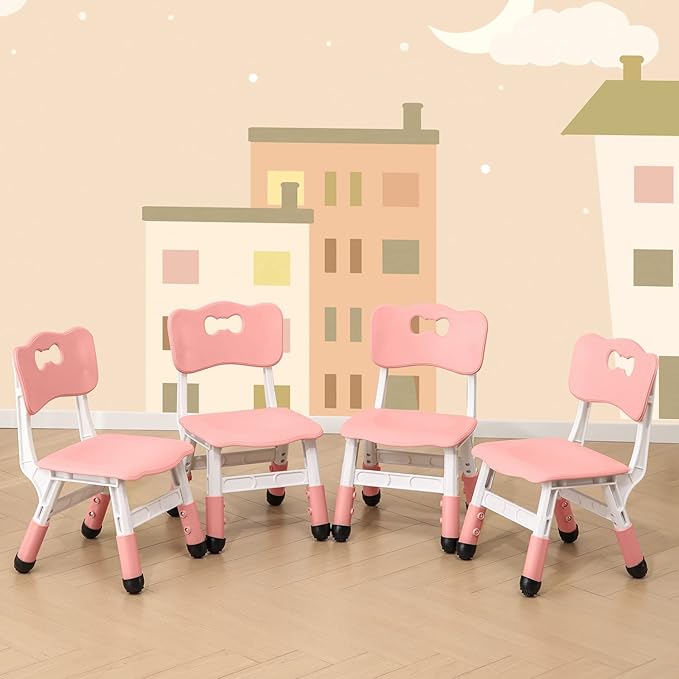 4 Piece Kids Chair Set 3 Levels Adjustable Stackable Kids Chairs Ideal for Playrooms, Schools, Daycares and Homes Washable and Easy to Clean Max Weight 220LB(Pink 4Piece Set)
