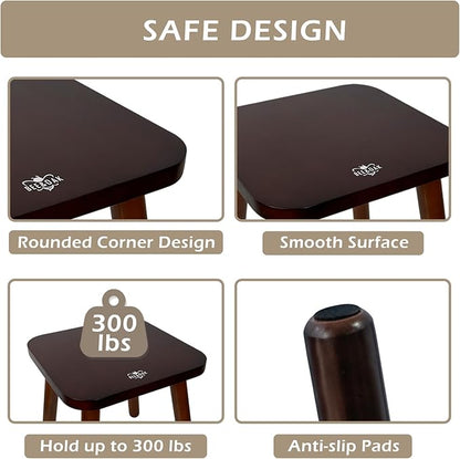 BEE&OAK Wooden Step Stools for Adults, Solid Rubber Wood Non-Slip Step Foot Stool, Heavy Duty 300 lbs One Step Stool for Bedroom, Bathroom, Kitchen,Outdoor (Dark-Walnut, 11" (D) x 11"(W) x 11.8"(H))