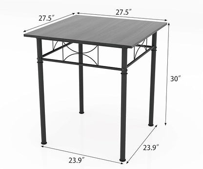 JOIN IRON 3-Piece Kitchen Dining Room Table Set for Small Spaces，Iron Wood Square Table with 2 Chairs for Kitchen Dining Room Furniture (Ash)