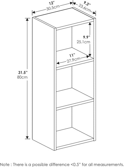 Furinno PASIR Book Shelf, 3-Tier Open Shelves Bookshelf, Bookcase, 9 x 12 x 32, for Living Room, Bedroom, Home Office, Darkwood