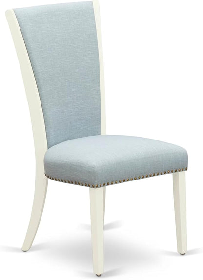East West Furniture V077VE215-9 9 Piece Dining Room Furniture Set Includes a Rectangle Dining Table with V-Legs and 8 Baby Blue Linen Fabric Upholstered Chairs, 40x72 Inch, Multi-Color