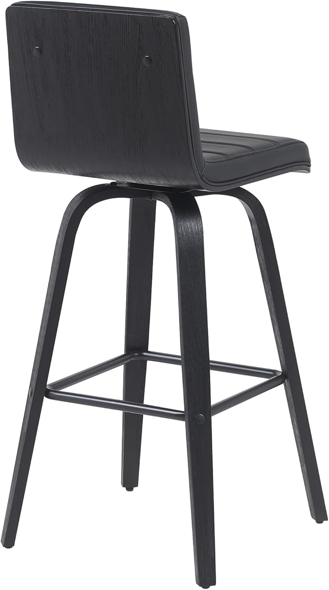 Armen Living Vienna Modern Swivel 30" Bar Height Barstool with Black Faux Leather and Black Wood Finish
