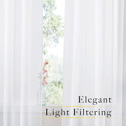 NICETOWN 90 inch Sheer Curtains for Living Room, Rod Pocket Elegant Voile Sheer Light Filtering Curtains Window Treatment for Doorway/Living Room, White, 1 Pair, W54 x L90