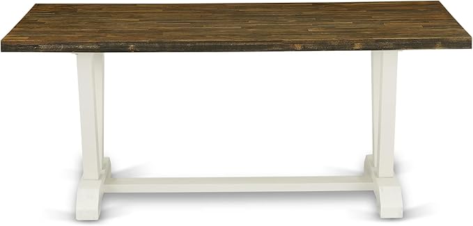 East West Furniture V077MZ001-6 6 Piece Dinette Set Contains a Rectangle Dining Room Table with V-Legs and 4 Cream Linen Fabric Parson Chairs with a Bench, 40x72 Inch, Multi-Color