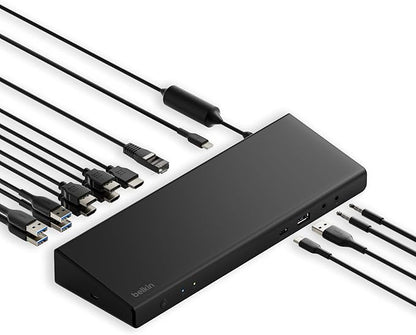 Belkin 15-in-1 Universal Triple Display DisplayLink Docking Station Hub w/ 3 HDMI Ports, 2 DisplayPorts for Triple 4K Display w/ 85W PD, 3.5mm Mic/Speaker, 1 USB-C, & 5 USB-A Ports, Black