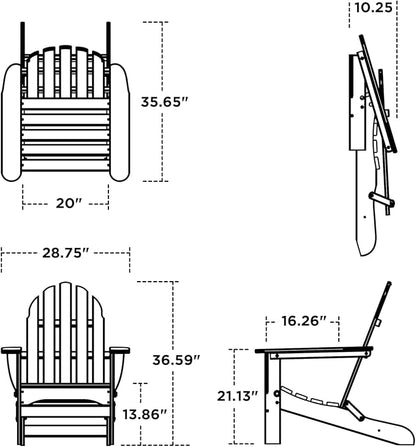 POLYWOOD AD5030TE Classic Folding Adirondack Chair, Height: 35.00" - Width: 29" - Depth: 35.00", Teak