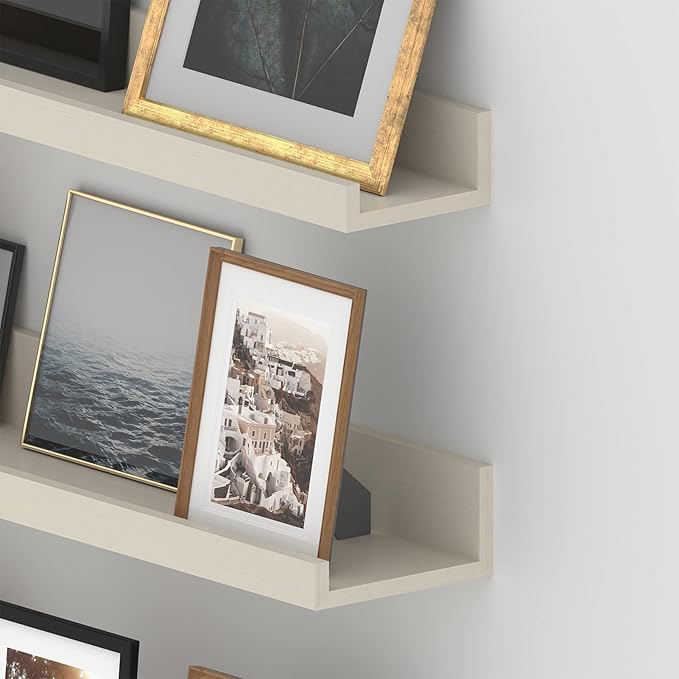Giftgarden 47 Inch Floating Shelves for Wall Creamy White Beige Wood-Grain, Long Picture Ledge Large Wooden Photo Shelf for Living Room Bedroom Nursery Office, Set of 3 Different Sizes
