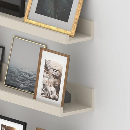 Giftgarden 47 Inch Floating Shelves for Wall Creamy White Beige Wood-Grain, Long Picture Ledge Large Wooden Photo Shelf for Living Room Bedroom Nursery Office, Set of 3 Different Sizes