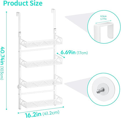 HapiRm Over the Door Hat Organizer - 4 Tier Wall Mounted Hat Rack with 4 Adjustable Metal Basket, Baseball Caps Organizer Storage Holds up to 40 Caps for Door, Bedroom, Closet (White)