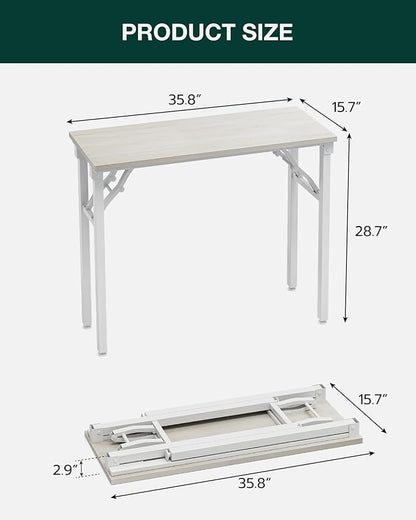 Frylr Small Folding Computer Desk – Portable 35.8 Inch Foldable Laptop Table, Collapsible and Compact for Easy Storage and Fast Setup, Lightweight for Small Spaces, Craft and Study Use, White Ash