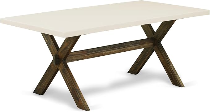 East West Furniture X727MZ748-9 9 Piece Dining Table Set Includes a Rectangle Dining Room Table with X-Legs and 8 Coffee Linen Fabric Upholstered Chairs, 40x72 Inch, Multi-Color