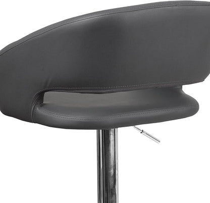 Flash Furniture Erik Comfortable & Stylish Contemporary Barstool with Rounded Mid-Back and Foot Rest, Adjustable Height - Gray Vinyl with Chrome Base