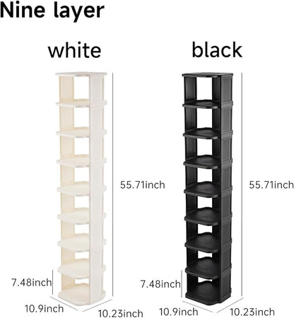 Vertical Shoe Rack, 9-Tier Plastic Stackable Storage Shelf for Small Closets and Narrow Spaces, Compact Free Standing Shoe Racks for Entryway Bedroom Dormitory
