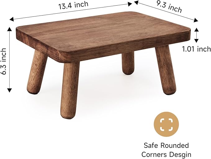 Wooden Step Stool for Adults Office's Step Stool Heavry Duty Stepping Stools for Office, Bedroom, Garden, Bathroom with Four Detachable and Assembled Legs Chocolate Brown (Classic 6.3" inch)