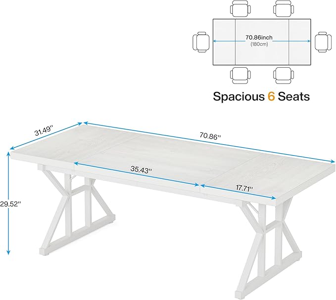 Tribesigns 70.8-Inch Executive Desk, Large Computer Office Desk Workstation, Modern Simple Style Laptop Desk Study Writing Table Business Furniture for Home Office (White, 70.8 Inch)