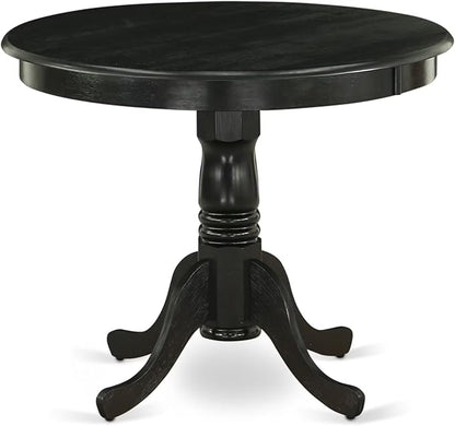 East West Furniture ANGA5-ABK-24 5 Piece Dining Table Set for 4 Includes a Round Kitchen Table with Pedestal and 4 Black Linen Fabric Parsons Dining Chairs, 36x36 Inch, Wirebrushed Black