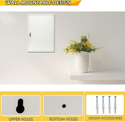 Furnishh Key Lock Box Wall Mount 64 Position Metal Locking Key Cabinet Organizer with Key Tags Key Safe Security Storage Lockbox Holder for Valets, Hotels, Car and House Keys, Key Keeper Box - White