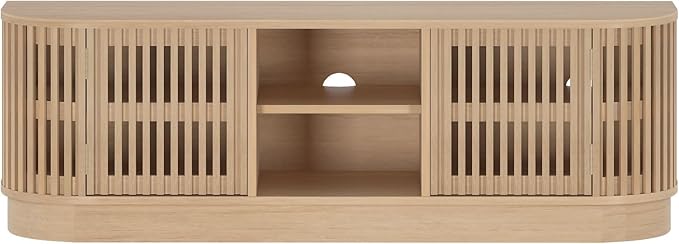 Plank+Beam Contour Wood TV Stand, Solid Wood Entertainment Console with Storage, 59" L x 16" W x 19" H, Blonde