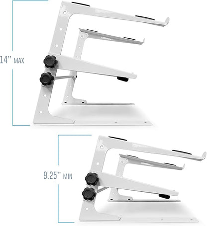 AxcessAbles Two-Tier Adjustable DJ Stand with Clamps | For Controllers and Laptops up to 20lbs.| Controller Stand Compatible with DDJ-REV1, DDJ-FLX4, Party Mix | (LTS-03 White)