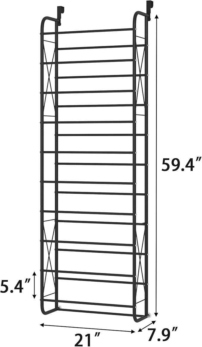 JSB 10 Tier Shoe rack Mesh fabric Over The Door Shoe Organizer X-structure Trouser hangers Closet Pantry Hanging Shoe Clothes Toys Storage Shelves (Black, 10 Tier)