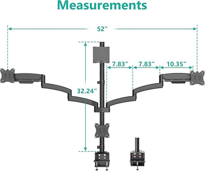 WALI 4 Monitor Mount for 13-49 inch Ultrawides on Top Bracket and 27 inch Screens on Lower Brackets, Heavy Duty Gas Spring Arm Extra Tall Quad Monitor Stand, up to 44 lbs (GSDM004S-P), Black