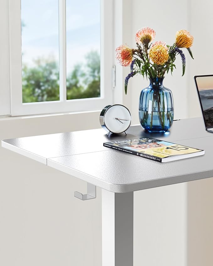 ErGear Small Height Adjustable Electric Standing Desk, 40 x 24 Inches Sit Stand up Desk, Memory Computer Home Office Desk with Two-Piece Desktop (White)