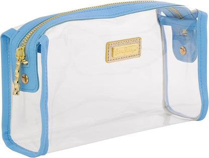 Lilly Pulitzer Clear Zipper Pouch, Cute Pencil Case for Adults, Travel Toiletry Bag, Small Pouch Bag for Supplies, Makeup or Toiletries (Frenchie Blue)